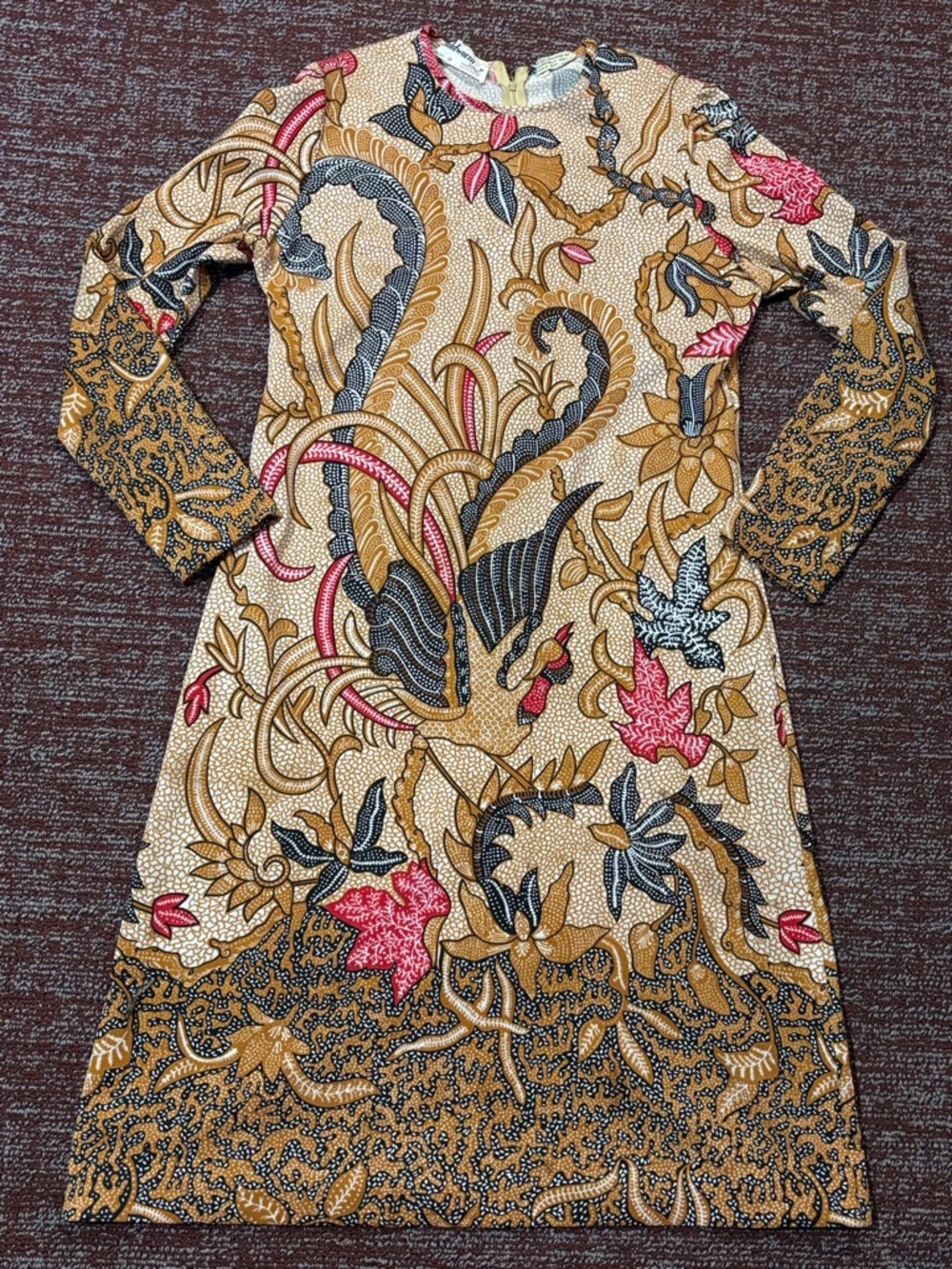 Goldworm vintage 1970’s printed knee length patterned long sleeve dress size 14 - Picture 2 of 16
